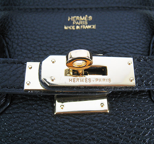 High Quality Fake Hermes Birkin 35CM Pearl Veins Leather Bag Black 6089 - Click Image to Close